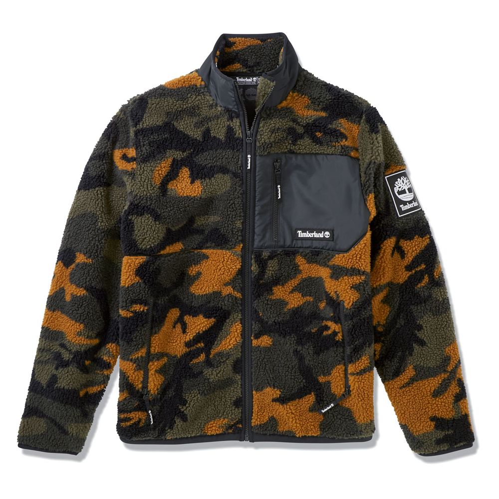 Timberland Mens Jackets Camo Recycled Fleece - Black/Green/Brown - India UY7136948